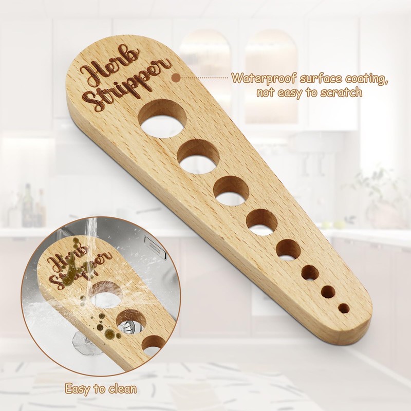 Herb Stripper Wooden Vegetable Leaf Remover Rustic Safe Kitchen Tool
