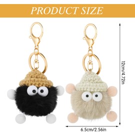 PEOVLVN 2 Pieces Cute Keychains for Women, Soft Pom Pom Keychain Fuzzy Keychain Accessories for Car Backpack Handbag Purse Pendant Keyring Gift for Women Girls