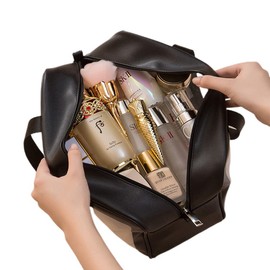 Trawila Lage Capacity PVC Clear Cosmetic Bag Travel Toiletry Bag Wash Bag Gym Bag (Black, L)