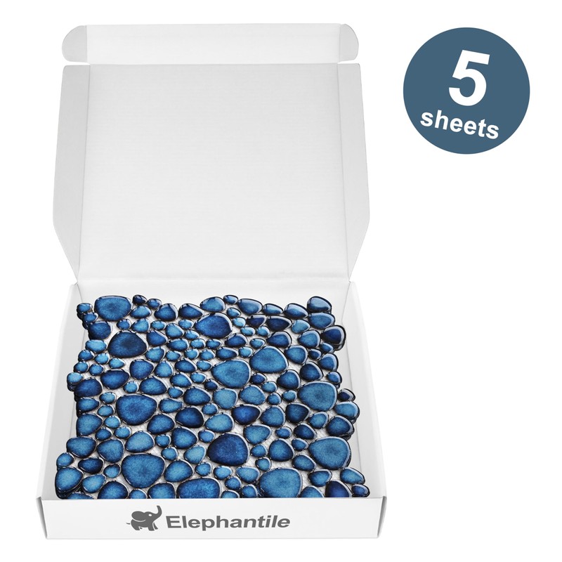 Elephantile Cobalt Blue Pebble Tiles for Shower Floor Bathroom Floor