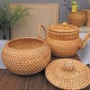 Exogio Round Rattan Basket with Lid, Hand-Woven Rattan Storage Basket