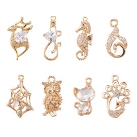 EEE ELECRELIVE 16pcs Brass Micro Pave Cubic Zirconia Animal Charms Crystal Rhinestone Deer Peacock Owl Sea Horse Charms Pendants for Jewelry Necklaces Earrings Bracelets Making