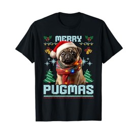 Ugly Christmas Sweater Design - Pug Merry Pugmas Partner T-Shirt, black