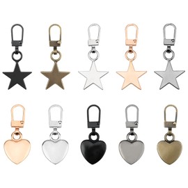 Bekecidi 10 PCS Zipper Pull Replacement, Detachable Zip Pulls Metal Zipper Gripper Zip Repair Pull Tab Zipper Pull Replacement Slider Kit for Coat Jacket Backpack Handbags (Star, Heart)