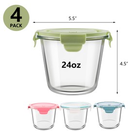 TRBIDRBO 8 PCS Glass Meal Prep Containers with Lids, Airtight 3 Cup Glass Storage Containers Set, Heat-Resistant Glass Containers for Soup Leftover, Ice Cream, Fruit Oats Jars