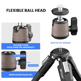 Mini Table Tripod, Tripod Stand with Flexible Ball Head, Supports Vertical Recording and Handle, Portable Travel Stati, Compatible with Webcam/Phone, for Selfies, Video Recording