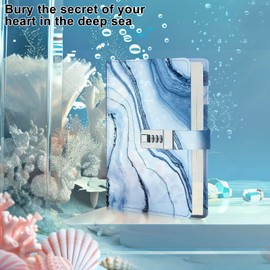 Diary with Lock for Girls Women,Journal Secret Diary with Combination Lock,PU Leather Password Notebook A5 Refillable Notebook Writing Travel Journal Gift 192 Pages(blue-white)