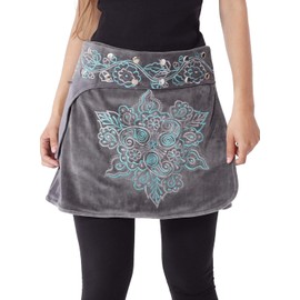 PUREWONDER SK226 Women's Velvet Wrap Skirt Winter Skirt, gray