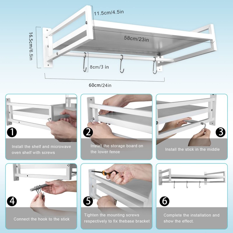 ABCOOL Wall Mount Microwave Oven Shelf Rack, White Carbon Steel