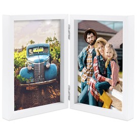 AEVETE 5x7 Picture Frames Double Hinged Wood Folding Photo Frames Vertical with Real Glass Front, White