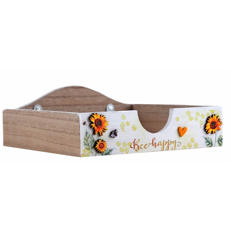 Bee Happy Sunflower Wooden Napkin Holder Organiser Heart Weight Summer