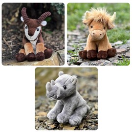 sarcia.eu Charlie Bears Set of Three Cuddly Toys from the Cuddle Cubs Series: Mountain Goat, Cow, Rhino Plush Toy, Ideal for Babies, 13 cm (C)
