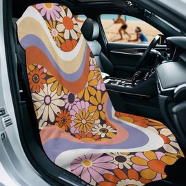 JOAIFO Hippie Floral Car Seat Covers for Women, Absorbent Microfiber Towels with Storage Bag - Soft Front Seat Protectors for Trucks, SUVs, Sedans (Yoga, Gym, Running Accessories)