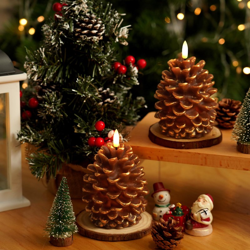 Homemory 2 Pcs Flameless Pine Cone Candle, LED Candles with