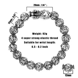 ZenBless Feng Shui Bracelet 12mm Beads Large Size Bracelet for Men Single Silver Pi Xiu Pi Yao Attract Wealth Health and Good Luck