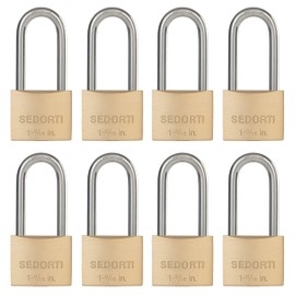 SEDORTI Weatherproof Padlock with Stainless Steel 304 Long Shackle and Solid Brass Body, 1-9/16 in. Wide, 8 Padlocks Keyed Alike, Marine Grade Rustproof Lock for Outdoors Use
