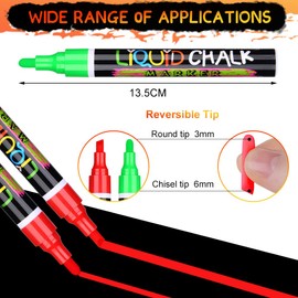 Vicloon Liquid Chalk Pens, 12pcs Chalk Marker, Whiteboard Pens Dry Erase Markers 6mm Reversible Tip for Blackboard, Chalkboard, Window, Glass, Signs and Mirrors (12 Colour)