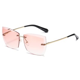 AEVOGUE Sunglasses For Women Oversized Rimless Diamond Cutting Lens Sun Glasses AE0534 (Gold Frame/Pink Lens)
