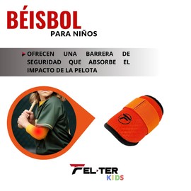 Protector de Codo para Niño, Codera Unitalla para Bateadores Béisbol y Softball Felter (Naranja/Negro)