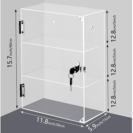 Acrylic Display Case with Lock – Clear Showcase for Pop Figures, Collectibles, Jewelry, Expensive Items & More – Secure and Organized Storage (Fixed 3-Shelf 11.8x5.9x15.7)