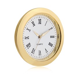 ShoppeWatch Mini Clock Insert 2 inch (55mm) Quartz Movement | Miniature Clock Face Insert | Round Fit Up White Face Gold Tone Bezel Roman Numerals CK083GD