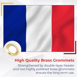 Trimming Shop 5ft X 3ft France Flag, Vivid Colour and UV Fade Resistant French Flag, Double Stitched with Brass Grommets Flag, Indoor & Outdoor Parties, Sporting Events, National Parade Décor