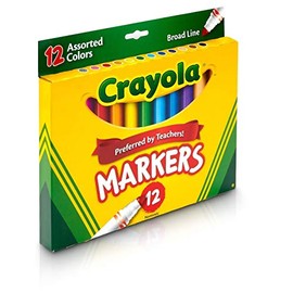 Crayola® Broad Line Markers, Assorted Classic and Bright Colors, Box of 12