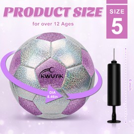 OKWUYiK Soccer Ball Size 5 Glitter Pink & Silver Spliced with Pump Toddler Soccer Ball for Kids Aged 8-12 Outdoor Training Ball for Girls Boys Children Youth Teens(Purple & Silver Spliced, 5)