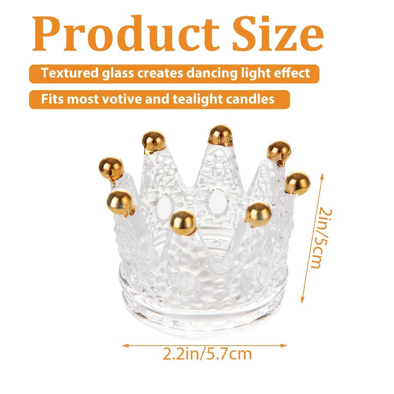 LOLYSIC 6 Pack Votive Candle Holders, Crown Glass Tealight Candle