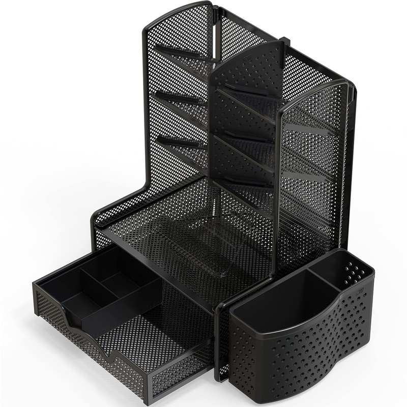 Simple Houseware SHW 6-Compartment Desktop Organizer with Drawer, Black