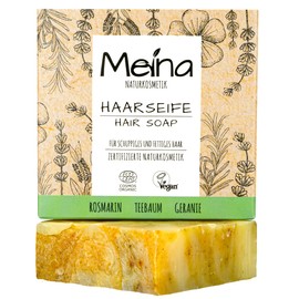 Meina - Natural Cosmetics Hair Soap - Organic Shampoo Bar with Rosemary, Tea Tree and Lavender (1 x 80 g), Palm Oil-free, Solid Vegan Shampoo, Shampoo Soap for Men and Women