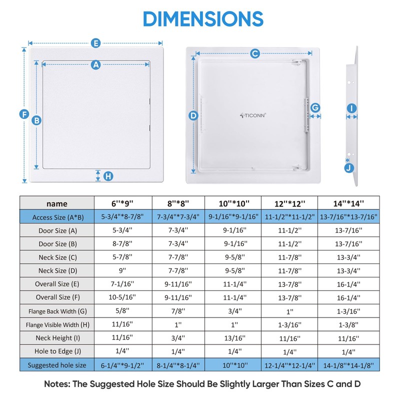 TICONN Access Panel for Drywall, 6 x 9 Inch ABS