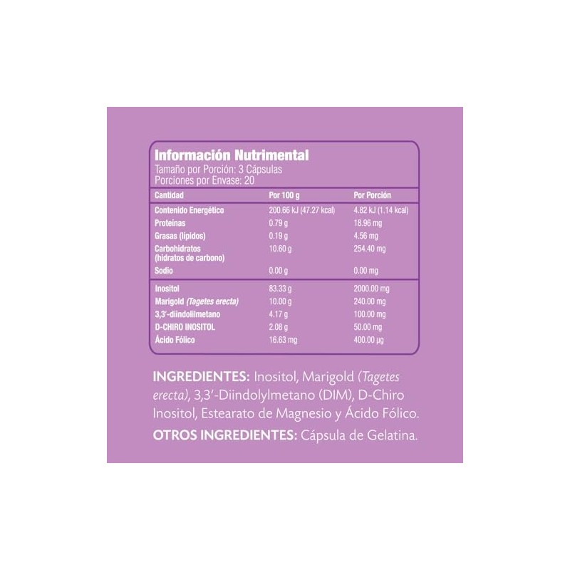 Pinkv Suplemento Inositol Dim Chiro Marigold Ácido Fólico Cápsulas 800
