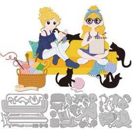 GLOBLELAND Lady Knitting Cutting Dies for DIY Scrapbooking Metal Cat Sofa Cut Dies Ball of Yarn Die Cuts for Card Making Embossing