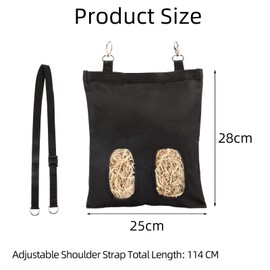 Kaket Rabbit Hay Feeder Bag, Guinea Pig Hay Feeder with Swivel Hooks, Hanging Feeder Bag for Rabbit, Guinea Pig, Chinchilla (Black)