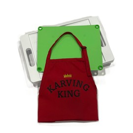 KARVING KING Bundle: BPA Free Large Plastic Meat Cutting Board with Juice Groove, Spikes, Drip Tray, Removable Cutting Board, Original Version + Apron - Green