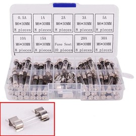 72PCS Fast-Blow Glass Fuse Assortment Kit 6x30mm Ampere Values: 0.5A-30A