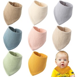 Fishlead Baberos para Bebé, 8 Piezas Bufanda Toalla Drool, Baberos Bandana para Bebe Algodon, Cómoda y Absorbente, Juego de 8 Colores Sólidos Unisex para Niños y Niñas, Denticion y Babeo