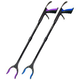 HPr-HPi 2-Pack Reacher Grabber Tool, Foldable Trash Picker Grabber with Shoehorn, Trash Gripper, Garden Nabber, Litter Picker, Extended Grabber (Purple/Blue)