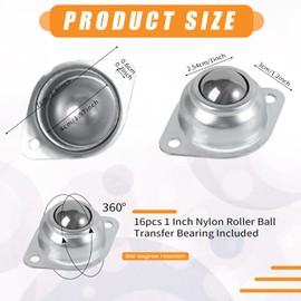 1” Roller Ball Transfer Bearings 16Pcs, 360º Rotation Universal Roller Bearings, 400Lbs Carbon Steel Round Ball Casters Unit, Ball Bearing Rollers for Conveyor, Roller Stand, Transmission, Furniture