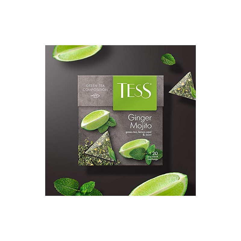 Tess Ginger Mojito Green Tea Composition Lemon Peel and Mint