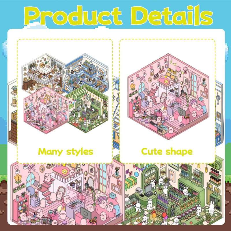 Cosmeria 4 Sets DIY 3D House Sticker Set Type B,