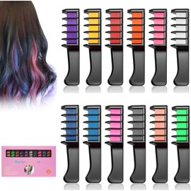 Peine de Tiza para El Cabello Tinte Temporal Brillante, Peines de Tiza para el Cabello Divertidos y Festivos, Tizas for El Cabello Lavables y de Color Temporal, DIY Colourful HairChalks Comb para Fiestas de Cumpleaños, Cosplay (12 colores)