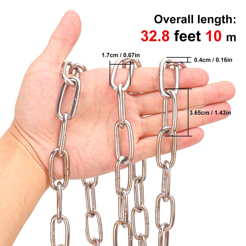 Biugaaufai 3/16 Inch 304 Stainless Steel Chain, 32.8 Feet Heavy