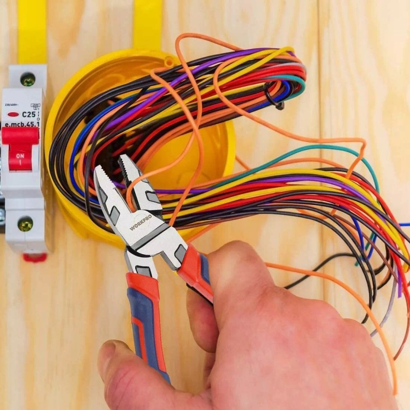 WORKPRO 8'' Linesman Pliers Steel for Twisting Cutting Wires Clamping