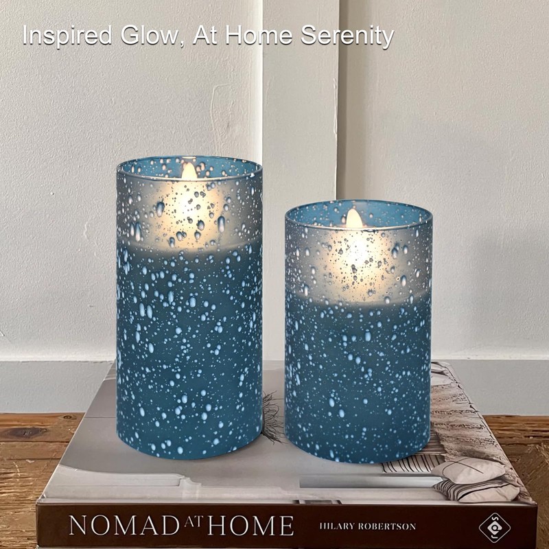 Blue Flameless Candles Set with Remote Control, Flickering LED Battery