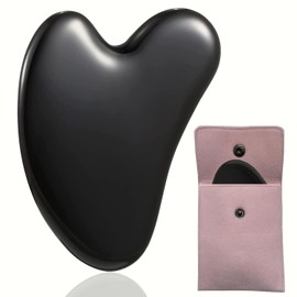 Gua Sha Stone Natural Heart Shape Facial Massage Tool, Rose Quartz Women's Day Gift Acupuncture Therapy Trigger Point Anti-Ageing (Black)