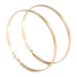 90mm D/Oversized Hoop Earrings/Gold Tone Metal with Etched Detailing
