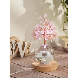 FOLKOR LIFE Crystal Tree of Life with Pink Agate – LED Glass Globe Ornament with Hand Heart Design, Remote Control Multicolor Light – Healing Energy Gift for Women, Bedroom Decor, Romantic Light