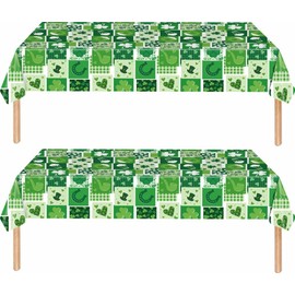 2Pack St. Patrick's Day Tablecloth St. Patrick's Day Lucky Green Shamrock Table Cover for Rectangle 54*108in Waterproof Plastic Table Cloth for St. Patrick's Day Party Supplies,Green Tablecloth